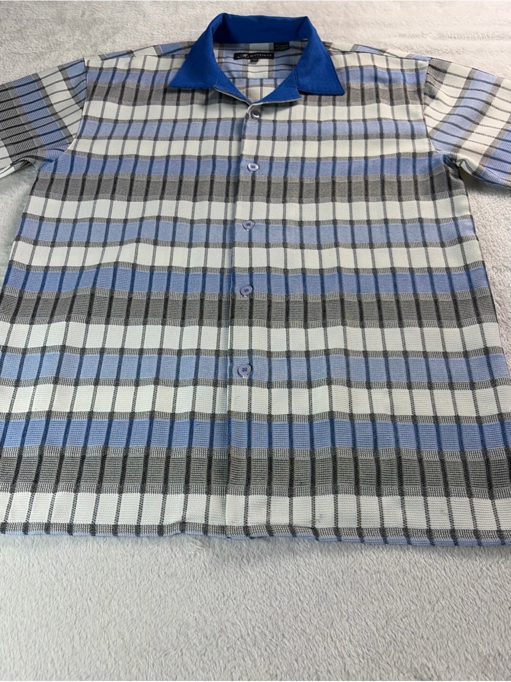 Montique Button Shirt Mens MED Stripe Short Sleeve Collar Polyester